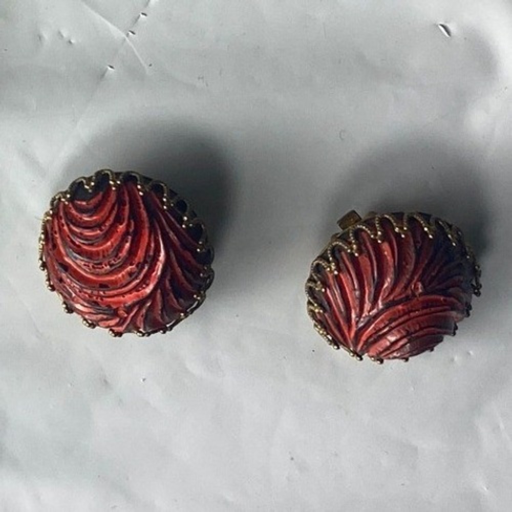 Red Round Textured Beads Charm Crafting Jewelry‎ Making Supplies Lot of 2